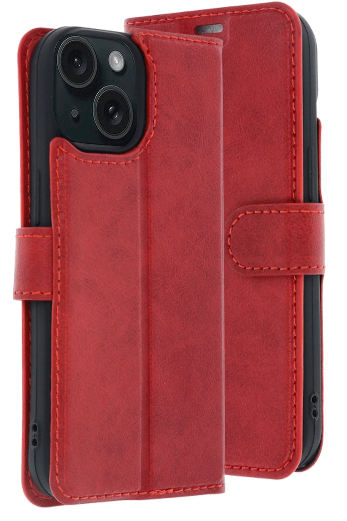 Apple iPhone 15 Trend S Plus Kapaklı Kılıf - Kırmızı-(5796) - Görsel 4