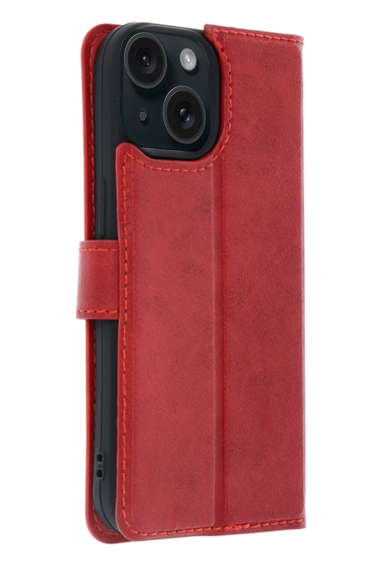 Apple iPhone 15 Trend S Plus Kapaklı Kılıf - Kırmızı-(5796) - Görsel 5