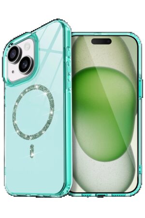 Apple iPhone 14 Live Diamond Magsafe Kapak - Yeşil-(5796)
