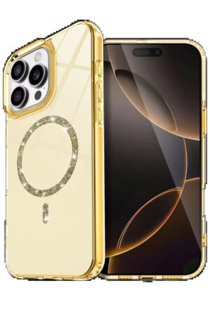 Apple iPhone 14 Pro Max Live Diamond Magsafe Kapak - Sarı-(5796)