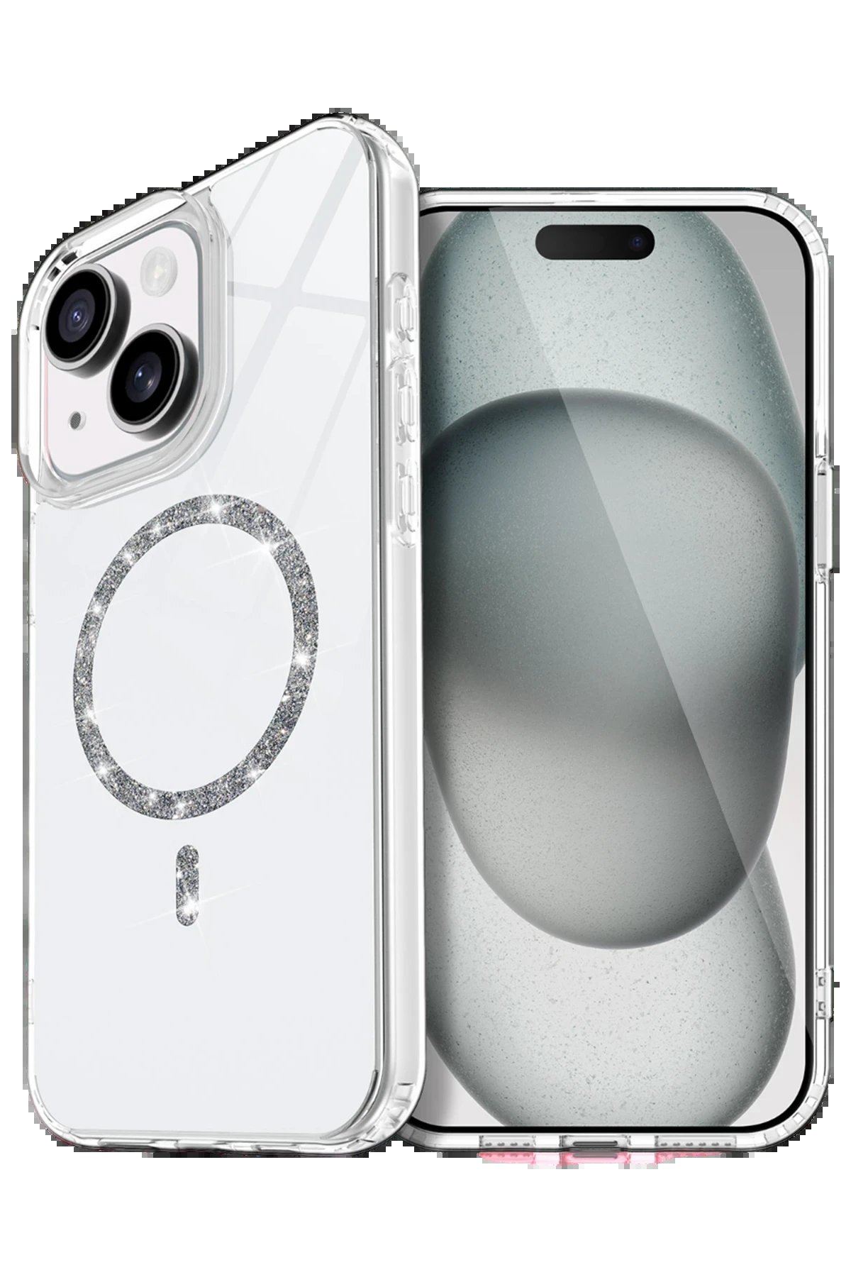 Apple iPhone 15 Live Diamond Magsafe Kapak - Şeffaf-(5796)