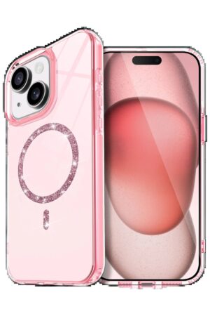 Apple iPhone 15 Plus Live Diamond Magsafe Kapak - Pembe-(5796)