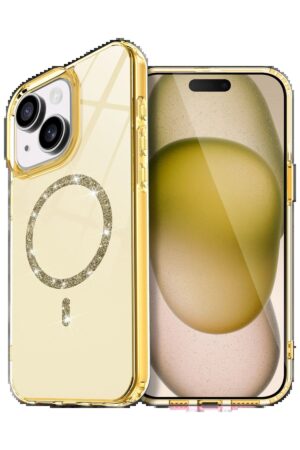 Apple iPhone 15 Plus Live Diamond Magsafe Kapak - Sarı-(5796)