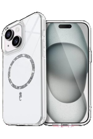 Apple iPhone 15 Plus Live Diamond Magsafe Kapak - Şeffaf-(5796)