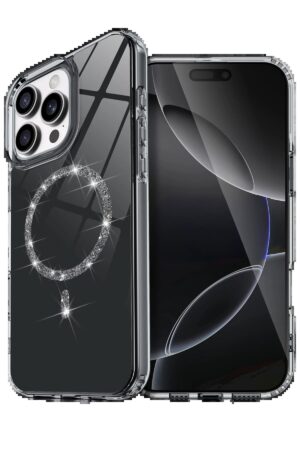 Apple iPhone 15 Pro Max Live Diamond Magsafe Kapak - Siyah-(5796)