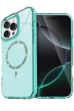 Apple iPhone 15 Pro Max Live Diamond Magsafe Kapak - Yeşil-(5796)