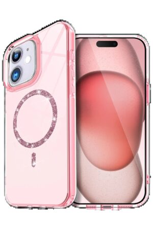 Apple iPhone 11 Live Diamond Magsafe Kapak - Pembe-(5796)