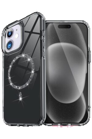Apple iPhone 11 Live Diamond Magsafe Kapak - Siyah-(5796)