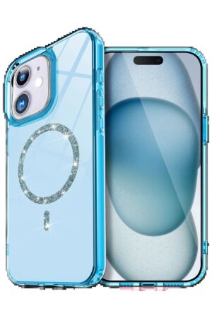 Apple iPhone 12 Live Diamond Magsafe Kapak - Mavi-(5796)