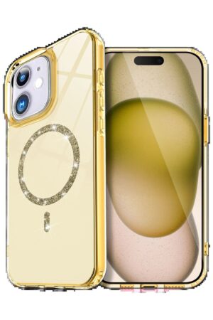 Apple iPhone 12 Live Diamond Magsafe Kapak - Sarı-(5796)