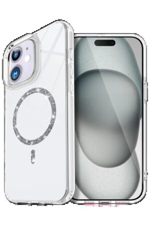 Apple iPhone 12 Live Diamond Magsafe Kapak - Şeffaf-(5796)