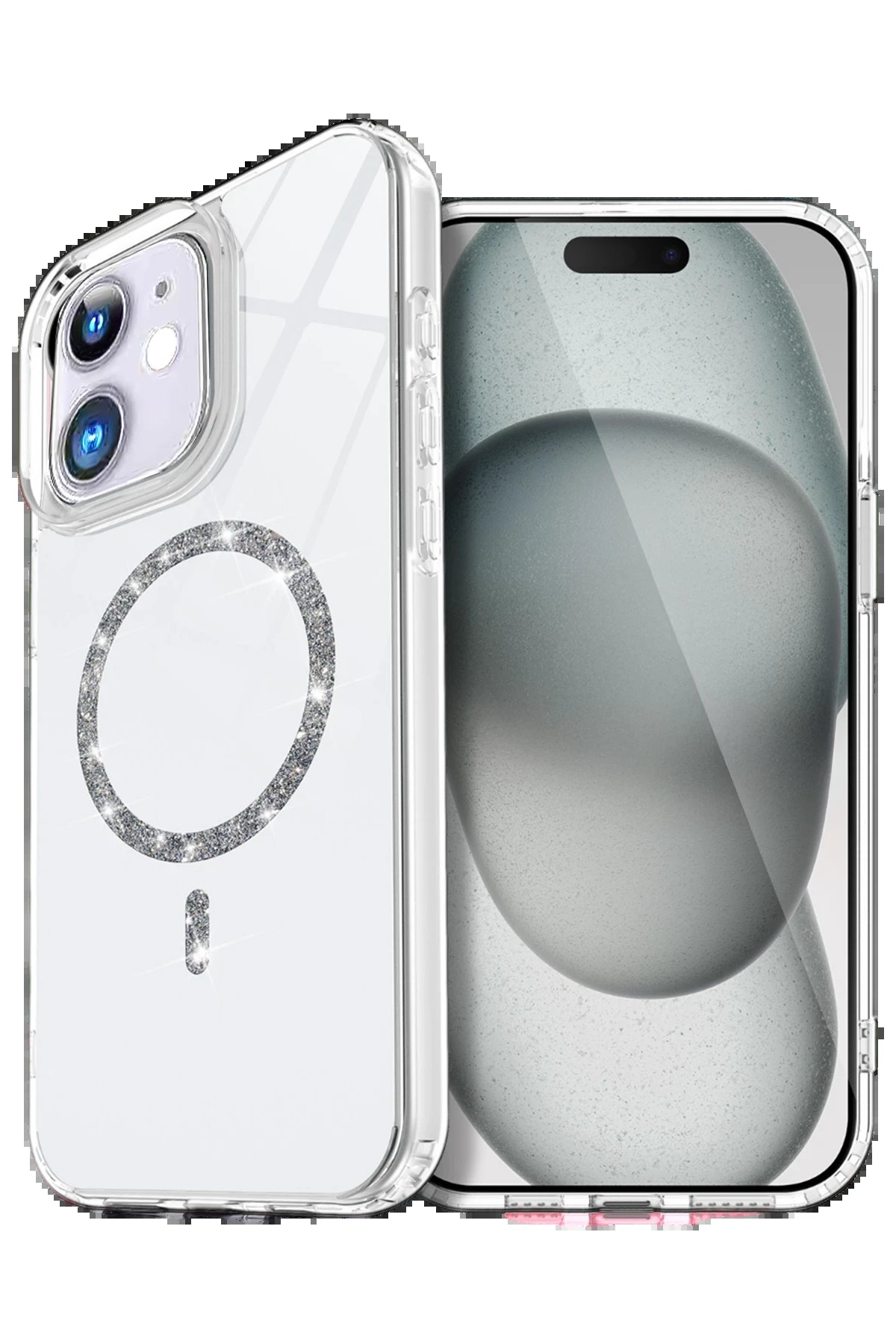 Apple iPhone 12 Live Diamond Magsafe Kapak - Şeffaf-(5796)