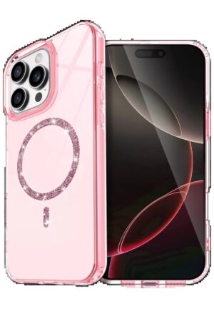 Apple iPhone 16 Pro Max Live Diamond Magsafe Kapak - Pembe-(5796)