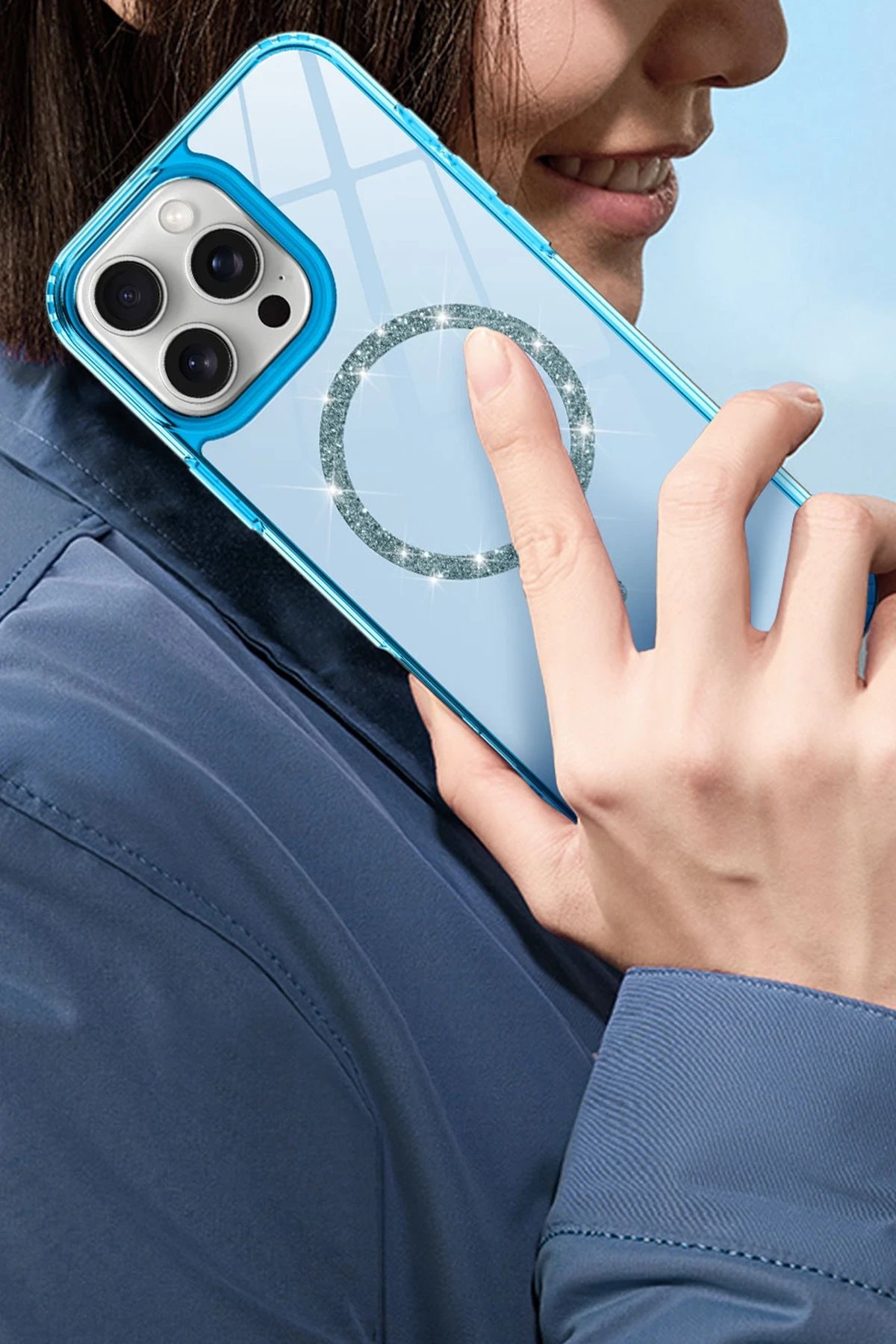 Apple iPhone 16 Pro Max Live Diamond Magsafe Kapak - Şeffaf-(5796) - Görsel 5