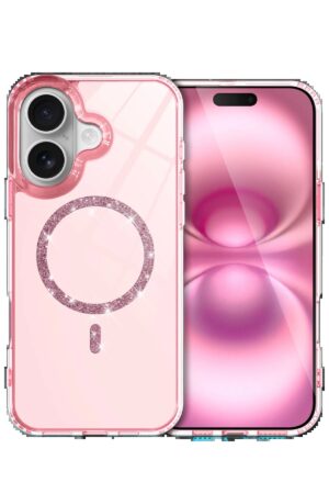 Apple iPhone 16 Plus Live Diamond Magsafe Kapak - Pembe-(5796)