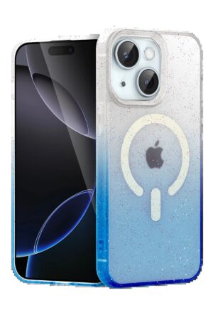 Apple iPhone 14 Pummel Shiny Magsafe Kapak - Mavi-(5796)