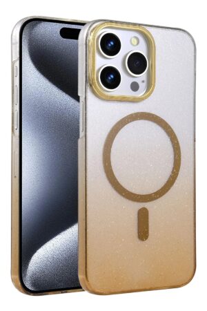 Apple iPhone 15 Pro Max Glossy Magsafe Kapak - Çöl Titanyum-(5796)