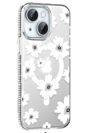 Apple iPhone 14 Floral Magsafe Kapak - Beyaz-(5796)