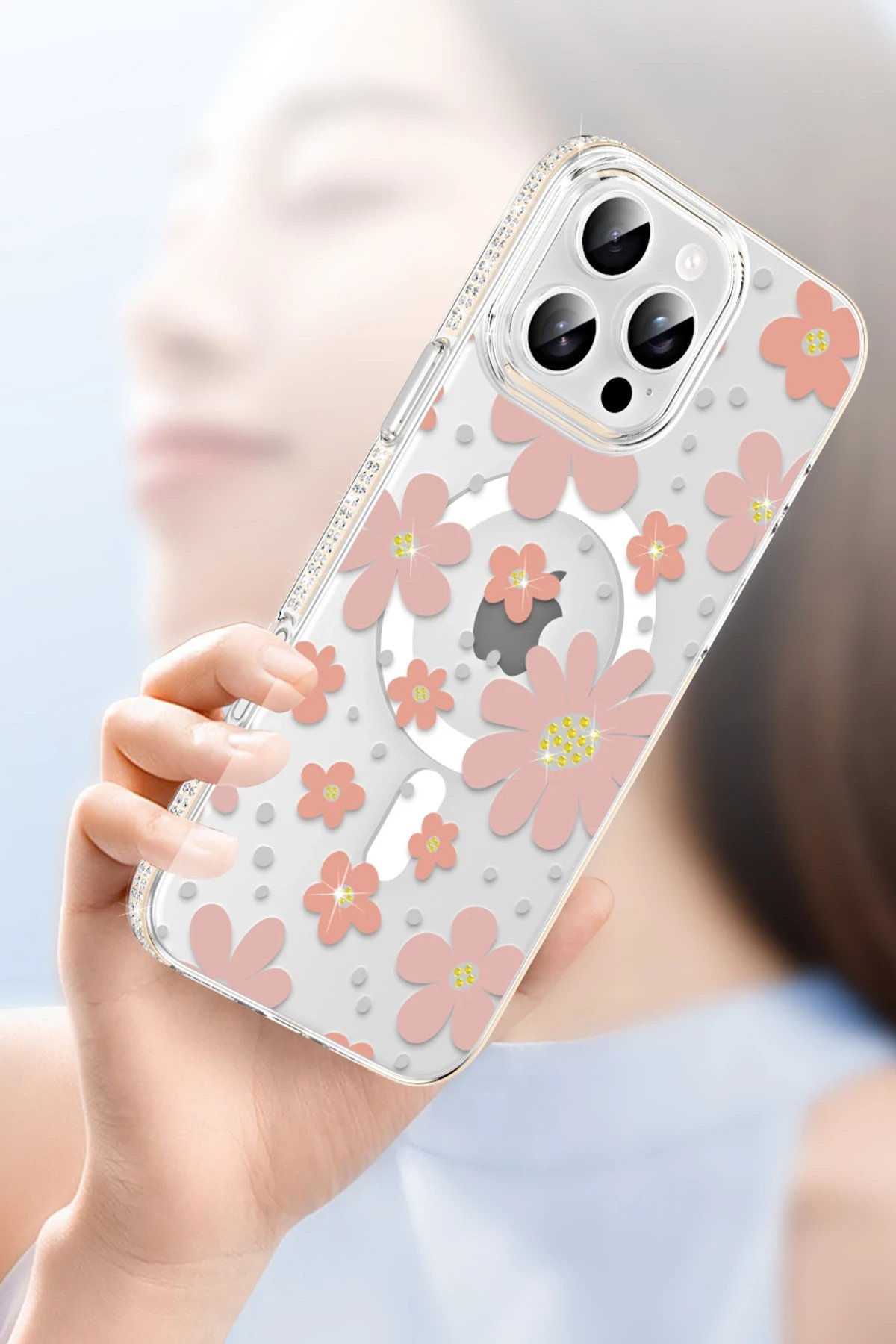 Apple iPhone 14 Pro Max Floral Magsafe Kapak - Beyaz-(5796) - Görsel 4