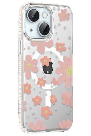 Apple iPhone 15 Floral Magsafe Kapak - Pembe-(5796)