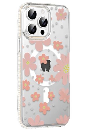 Apple iPhone 15 Pro Floral Magsafe Kapak - Pembe-(5796)