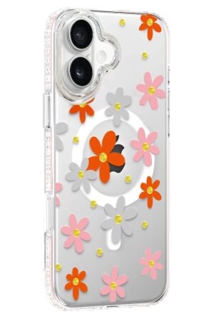 Apple iPhone 16 Floral Magsafe Kapak - Turuncu-(5796)