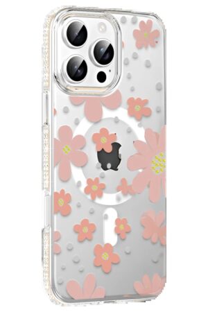 Apple iPhone 16 Pro Floral Magsafe Kapak - Pembe-(5796)