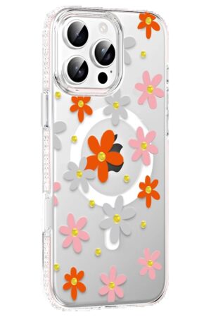 Apple iPhone 16 Pro Floral Magsafe Kapak - Turuncu-(5796)