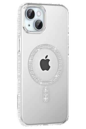 Apple iPhone 14 Move Taşlı Magsafe Kapak - Natural Grey-(5796)