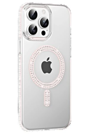 Apple iPhone 15 Pro Move Taşlı Magsafe Kapak - Gümüş-(5796)