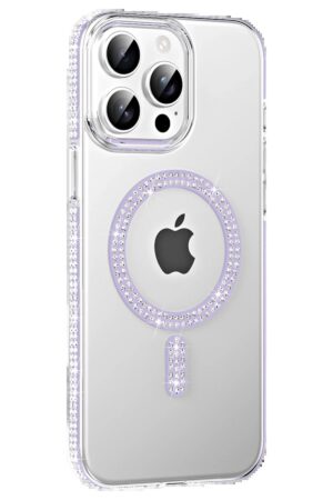 Apple iPhone 15 Pro Move Taşlı Magsafe Kapak - Lila-(5796)