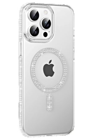 Apple iPhone 15 Pro Move Taşlı Magsafe Kapak - Natural Grey-(5796)