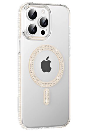 Apple iPhone 15 Pro Max Move Taşlı Magsafe Kapak - Pembe-(5796)