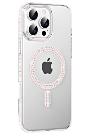 Apple iPhone 16 Pro Max Move Taşlı Magsafe Kapak - Gümüş-(5796)