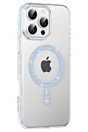 Apple iPhone 16 Pro Max Move Taşlı Magsafe Kapak - Mavi-(5796)