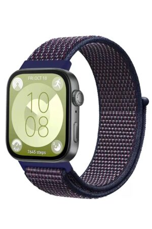 Huawei Fit 4 Hasırlı Cırtcırtlı Kordon - Mavi-Beyaz-(5796)