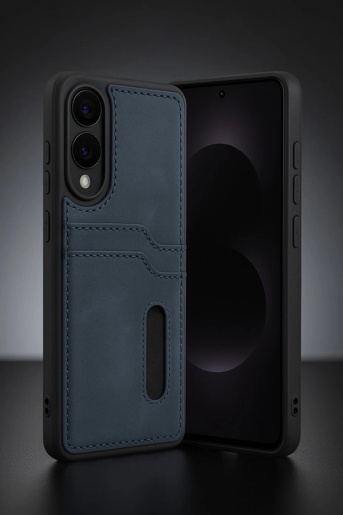 Samsung Galaxy S25 Edge Sara Kartvizitli Deri Kılıf - Lacivert-(5796) - Görsel 2