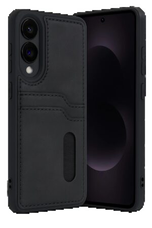 Samsung Galaxy S25 Edge Sara Kartvizitli Deri Kılıf - Siyah-(5796)