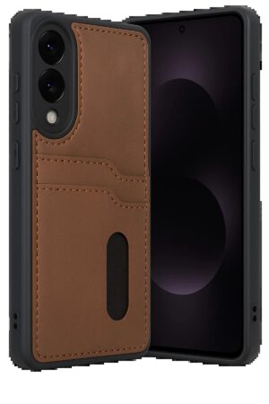 Samsung Galaxy S25 Edge Sara Kartvizitli Deri Kılıf - Taba-(5796)