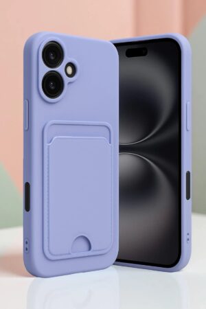 iPhone 16 Kılıf Kelvin Kartvizitli Silikon - Bordo-(5796)