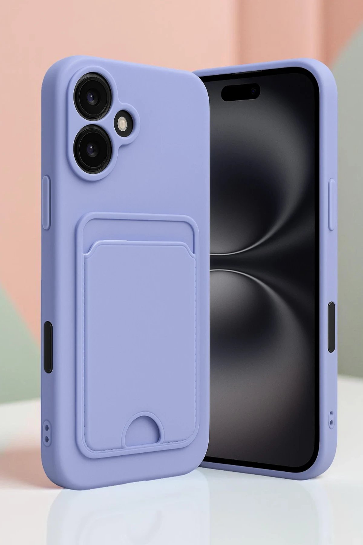 iPhone 16 Kılıf Kelvin Kartvizitli Silikon - Derin Mor-(5796) - Görsel 2