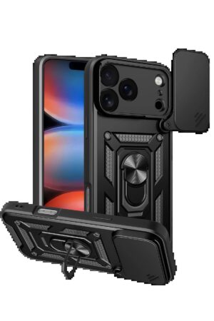 Apple iPhone 17 Pro Max Pars Lens Yüzüklü Silikon - Siyah-(5796)