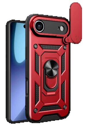 Apple iPhone 17 Air Pars Lens Yüzüklü Silikon - Kırmızı-(5796)