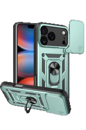 Apple iPhone 17 Pro Pars Lens Yüzüklü Silikon - Yeşil-(5796)