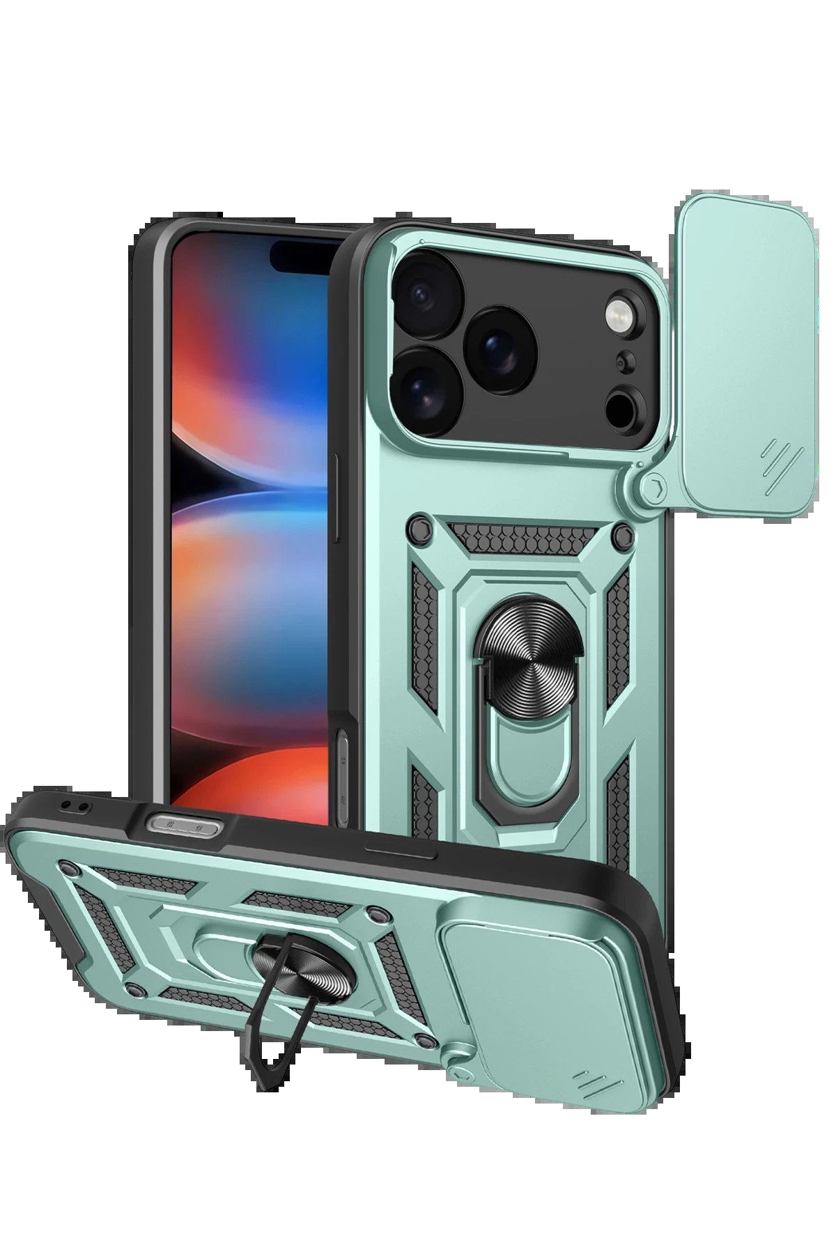 Apple iPhone 17 Pro Pars Lens Yüzüklü Silikon - Yeşil-(5796)