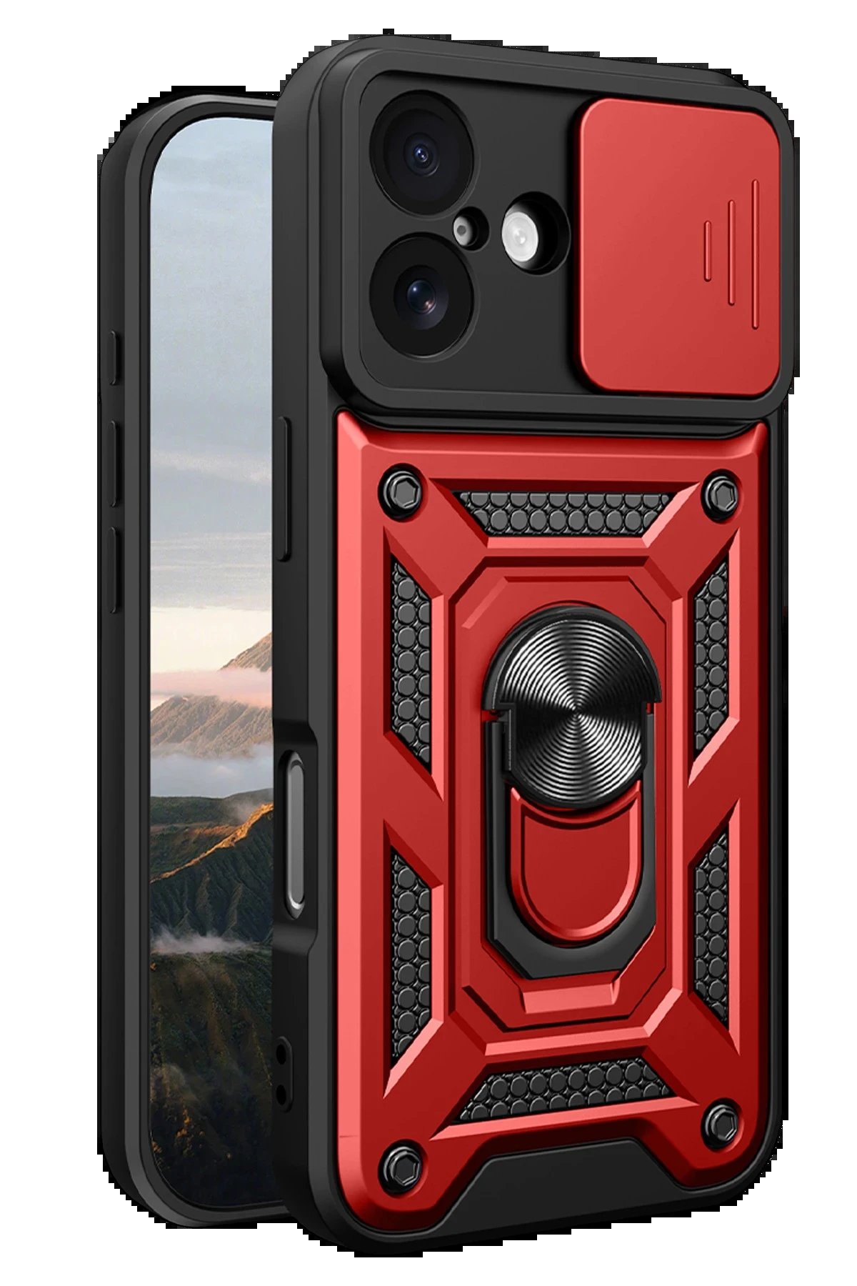 Apple iPhone 17 Pars Lens Yüzüklü Silikon - Kırmızı-(5796) - Görsel 2