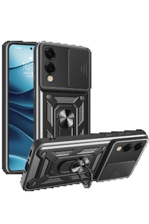 Samsung Galaxy S25 Edge Pars Lens Yüzüklü Silikon - Siyah-(5796)