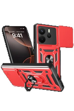 Xiaomi Redmi Note 14 4G Pars Lens Yüzüklü Silikon - Kırmızı-(5796)