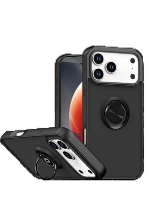 Apple iPhone 17 Pro Montreal Yüzüklü Silikon Kapak - Siyah-(5796)