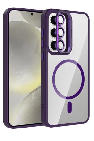 Samsung Galaxy S25 Remim Lensli Magsafe Standlı Kapak - Derin Mor-(5796)